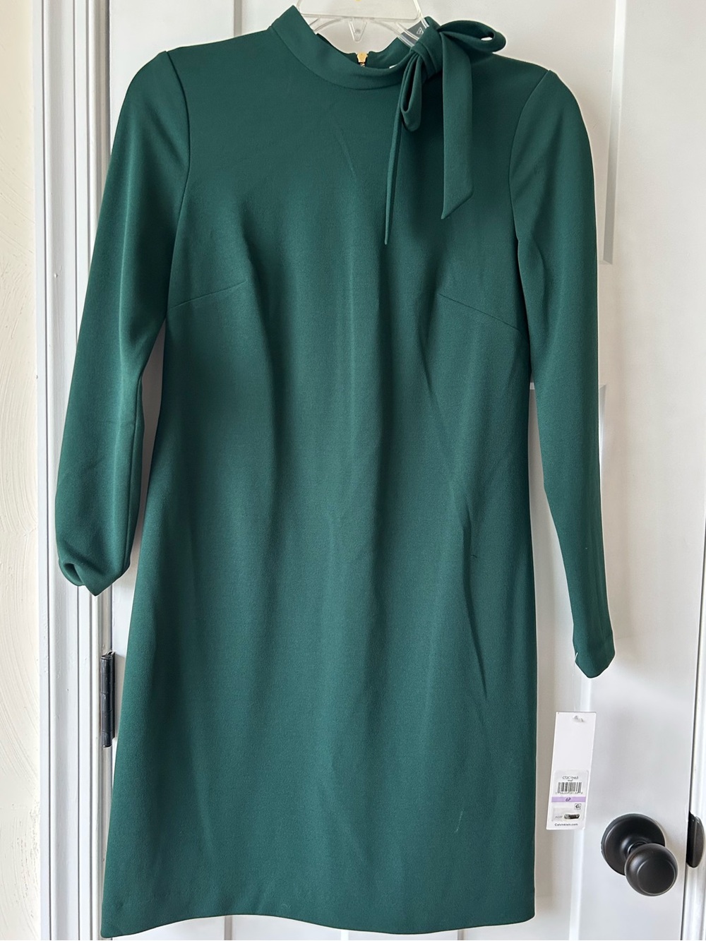 NWT - Calvin Klein Emerald Green Long Sleeve Tie-Neck Dress